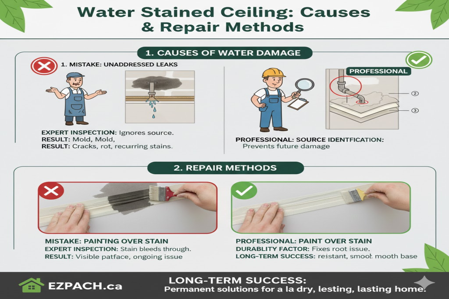 Water Stained Ceiling: Causes & Repair Methods